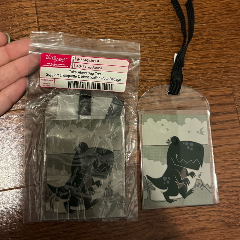 Thirty-One Dino Parade Take Along Bag Tag - Black and Gray